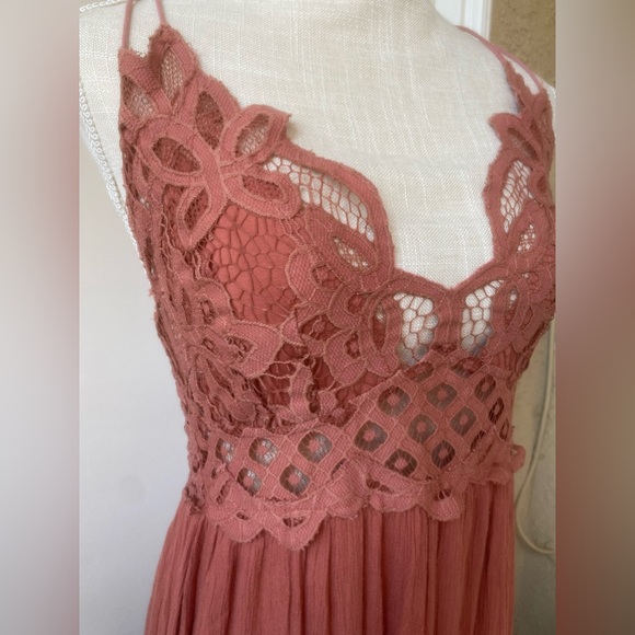free people one adella salmon lace rayon tiered ruffled gauze maxi sz m - Picture 2 of 12